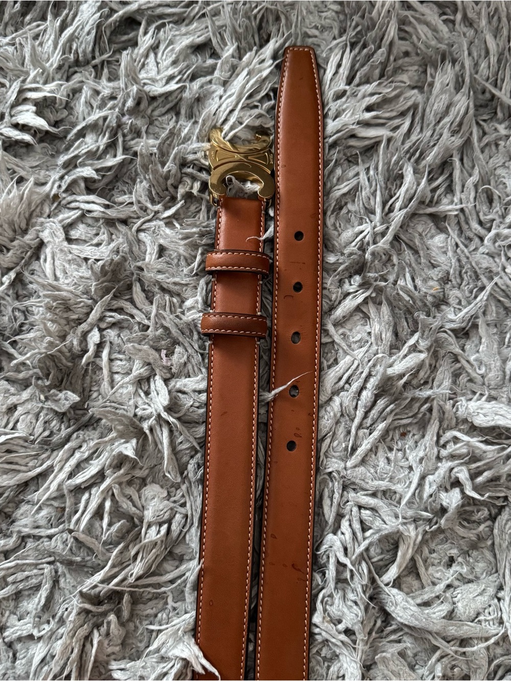 Celine Tan Leather Belt with Gold Logo Buckle - Picture 6 of 8